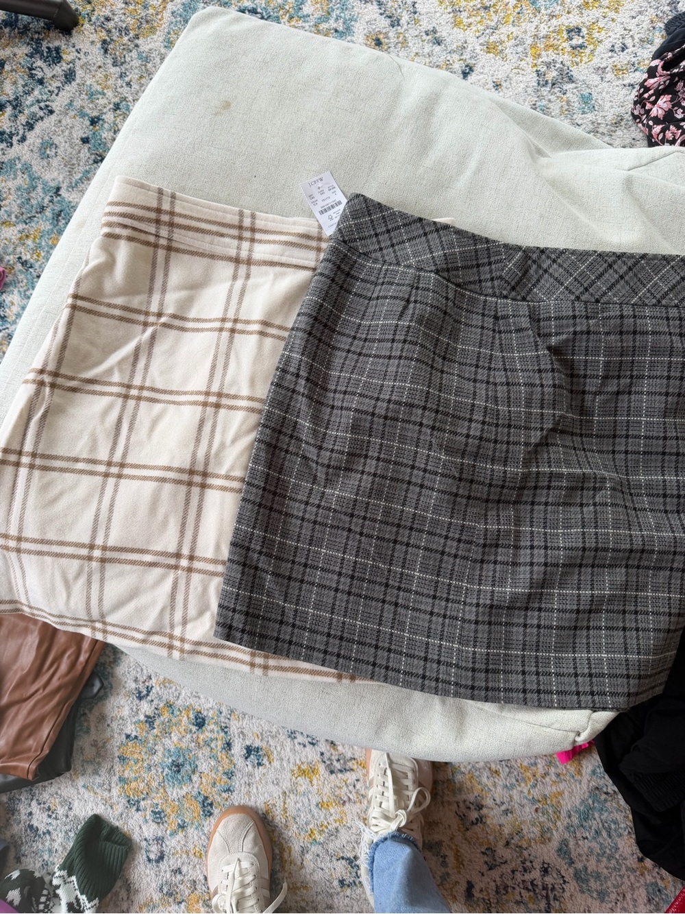 J. Crew Plaid Mini Skirts in Cream & Gray